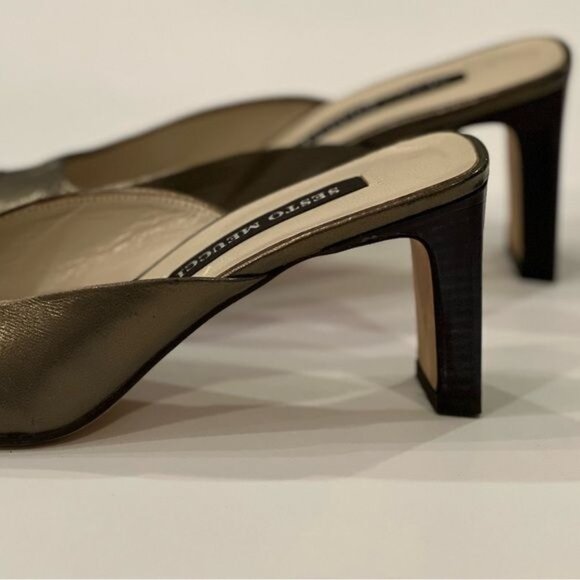 Sesto Meucci grey metallic toned Italian leather heeled mules netting size 6.5 - Picture 4 of 10